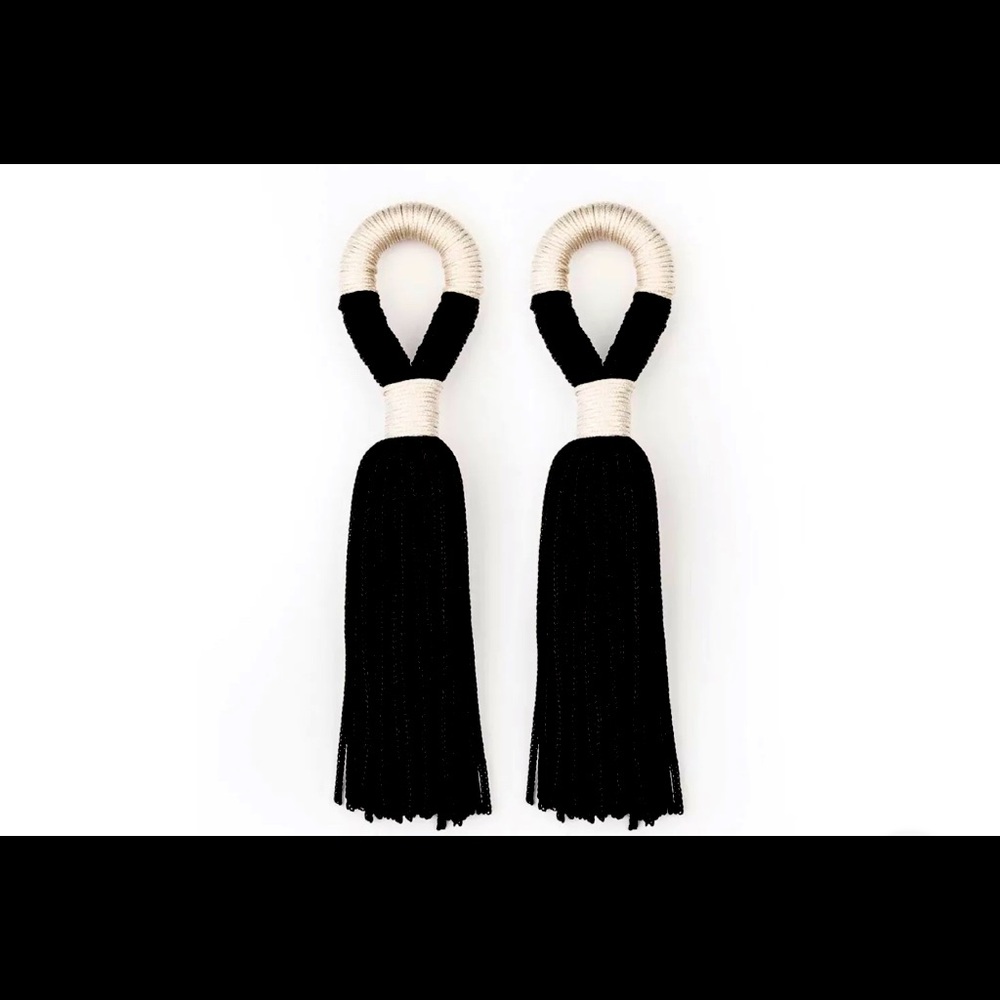 Paparazzi White & Black Corded Tassel Earrings